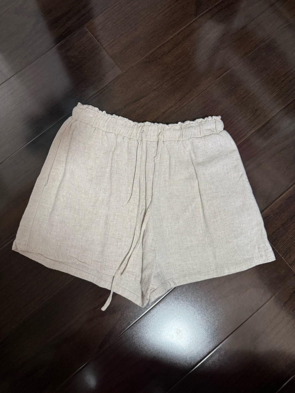 Source Unknown Natural Beige High-Waist Linen-Blend Shorts